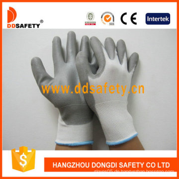 Nylon / Polyester PU beschichtet auf Handflächen- und Fingerhandschuhe (DPU108)